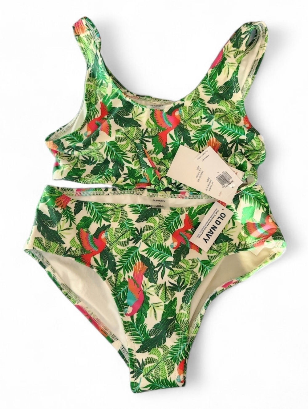 Old Navy Parrot Print Tie Front Bikini Set Girls NWT Large